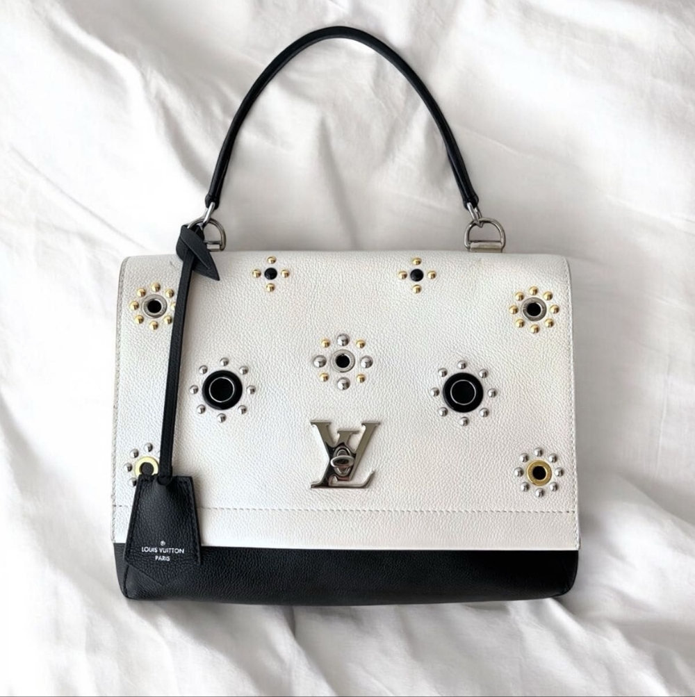 Louis Vuitton Cream, Black Calfskin Mechanical Flowers Lockme Handbag